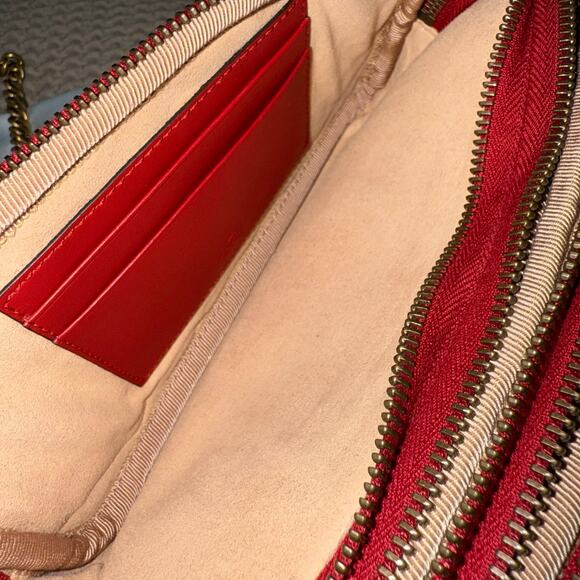 Gucci GG Marmont Mini Red Leather Triple Zip Crossbody Chain Bag/Purse Authentic - Picture 14 of 16